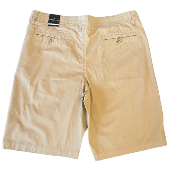 London Fog Shorts Color: Ash Stone Flat Front Chino Tan NWT Men’s Size 34 - Picture 2 of 15